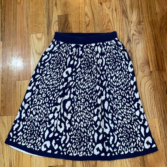 NEW Wendy Williams HSN Navy Blue w White Leopard print sweater Skirt S - Picture 1 of 7